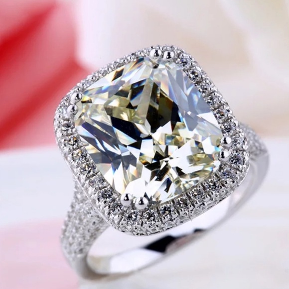 NEW Silver Cushion Diamond Dome Engagement Ring - Picture 2 of 6